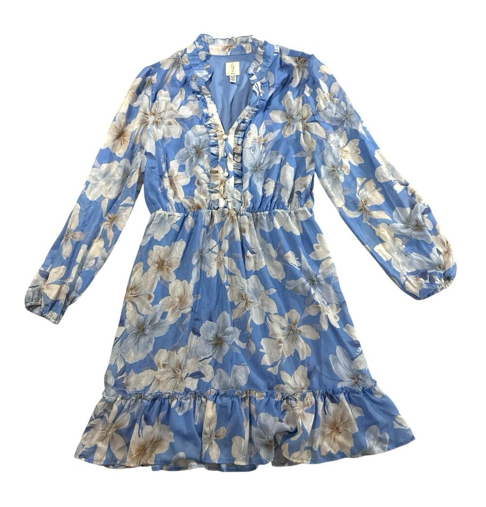 Joie Women’s M Blue Floral Ruffle Long Sleeve Dress Lined Boho Romantic